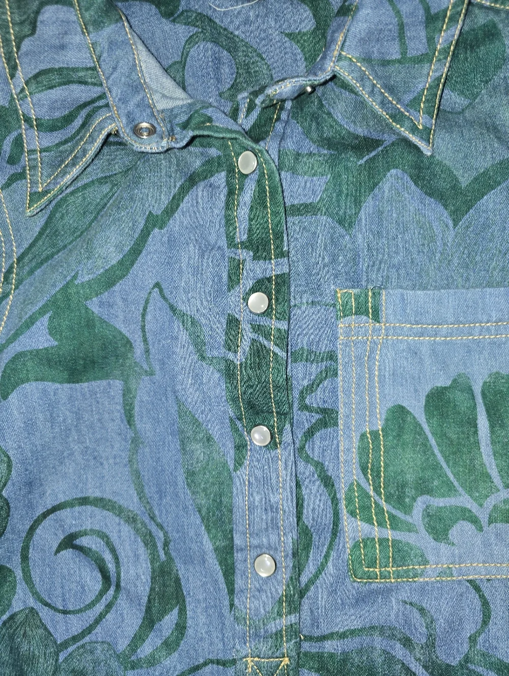 Anthropologie Pilcro Denim Shift Dress Green Floral Sleeveless Button Front Size - Picture 8 of 13